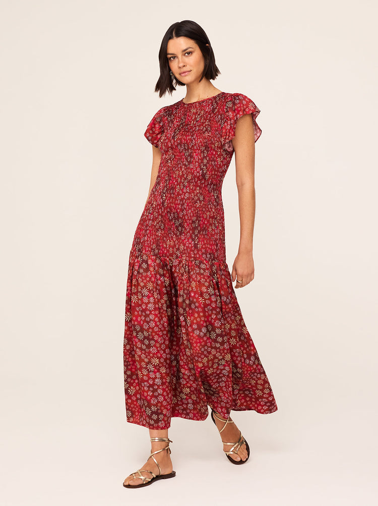 Jemima Red Constellation Print Maxi Dress By KITRI Studio