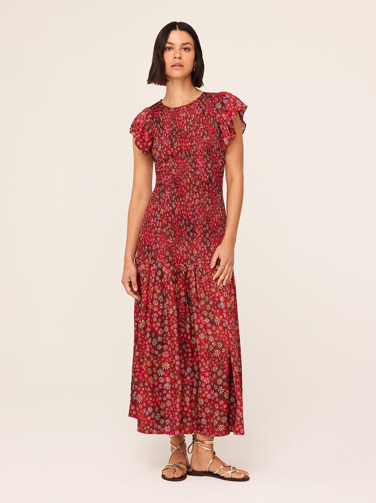 Jemima Red Constellation Print Maxi Dress By KITRI Studio