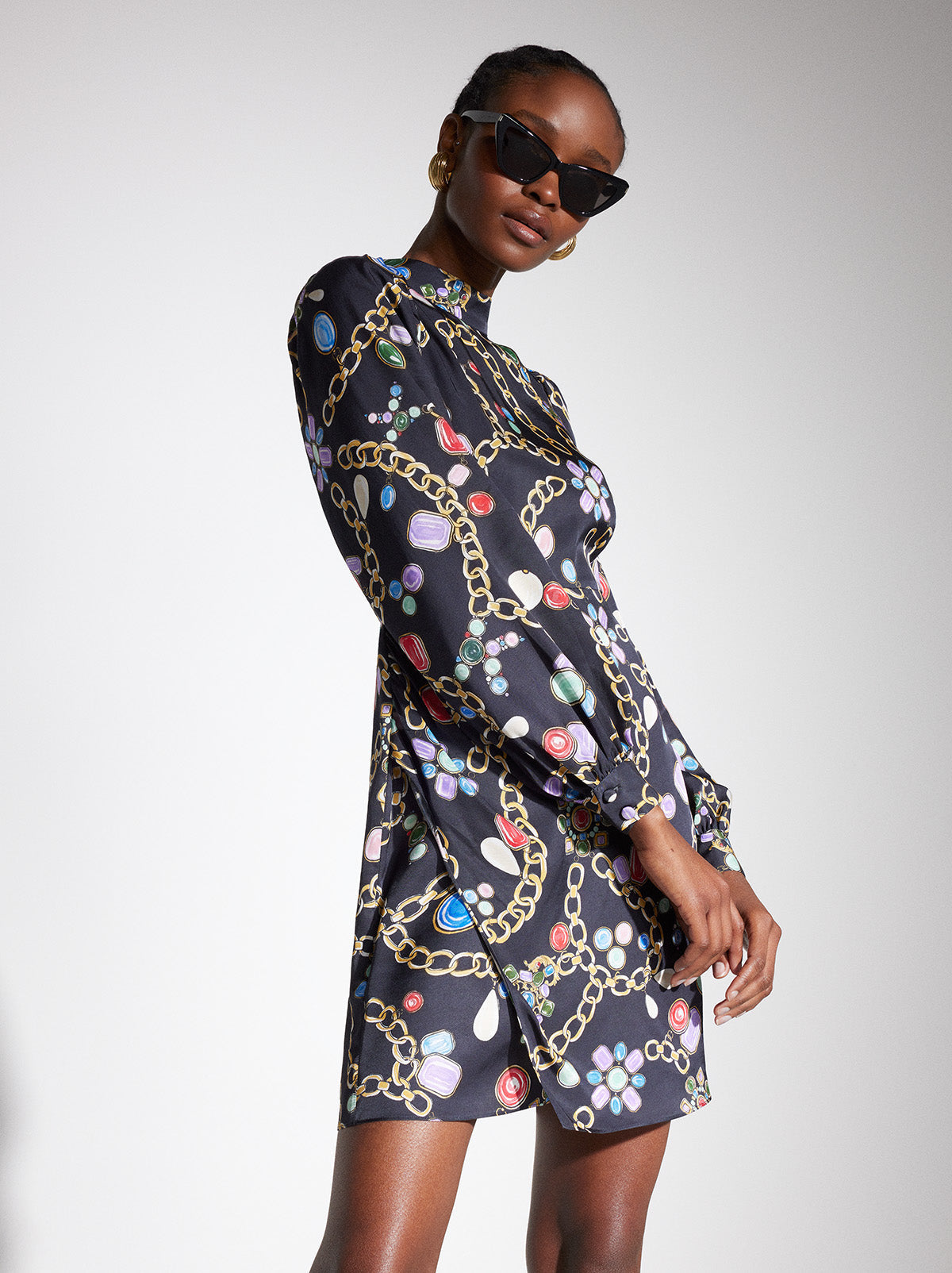 Jessa Black Chain Print Mini Dress | KITRI Studio