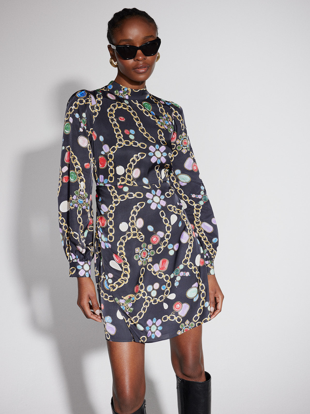 Jessa Black Chain Print Mini Dress By KITRI Studio