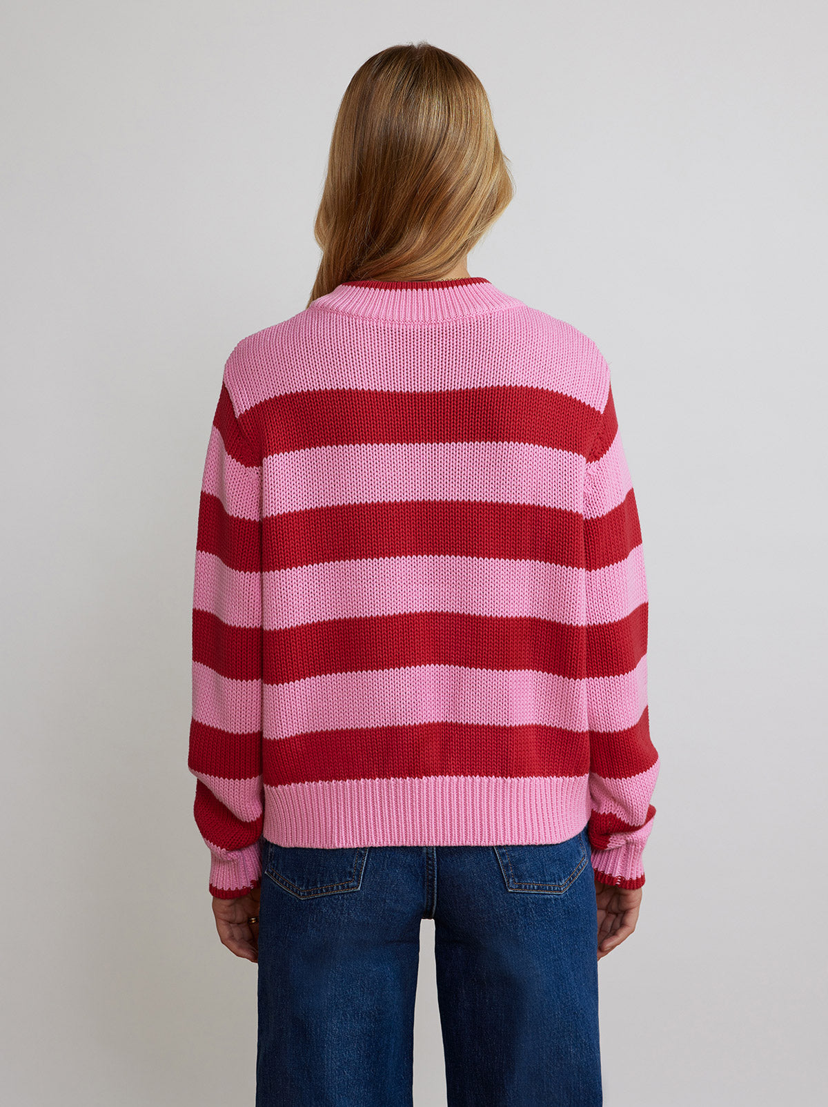 Joelle Pink And Red Stripe Cotton Sweater By KITRI Studio