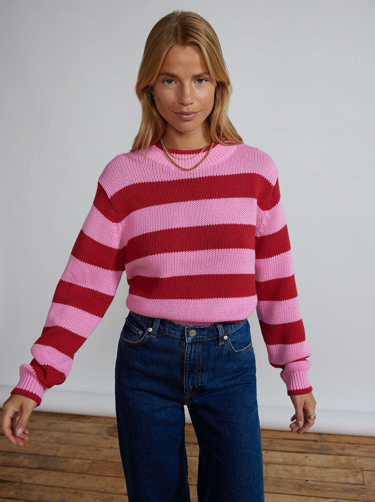 Joelle Pink And Red Stripe Cotton Sweater By KITRI Studio