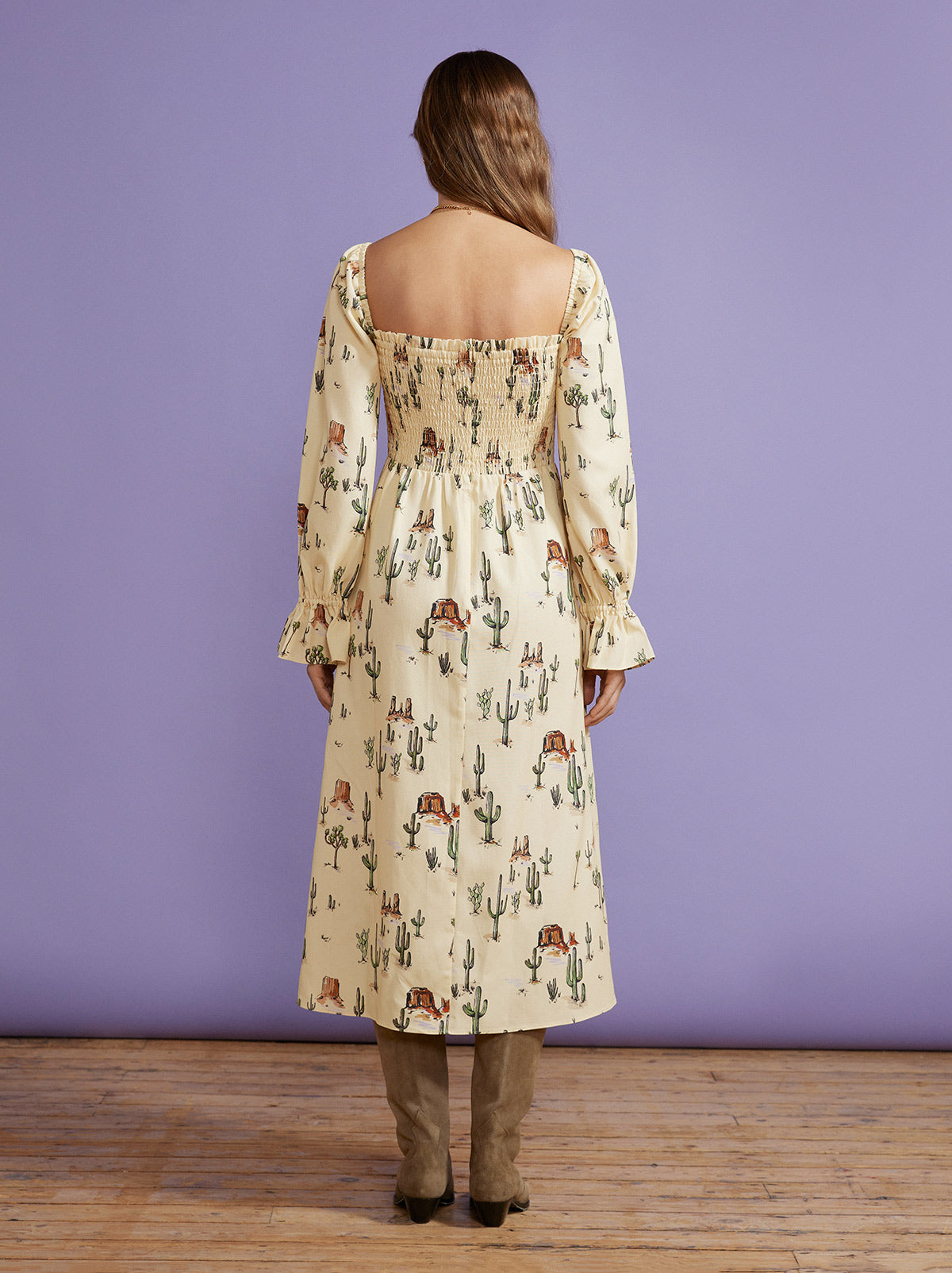 Jolene Joshua Tree Print Shirred Dress by KITRI Studio