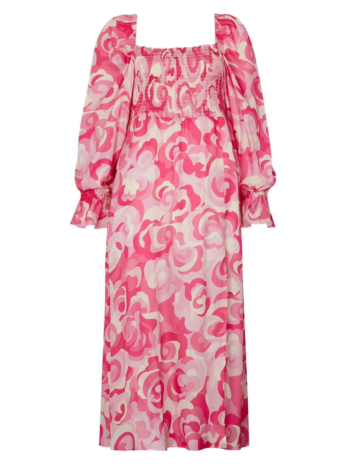 Jolene Pink Floral Swirl Midi Dress by KITRI Studio