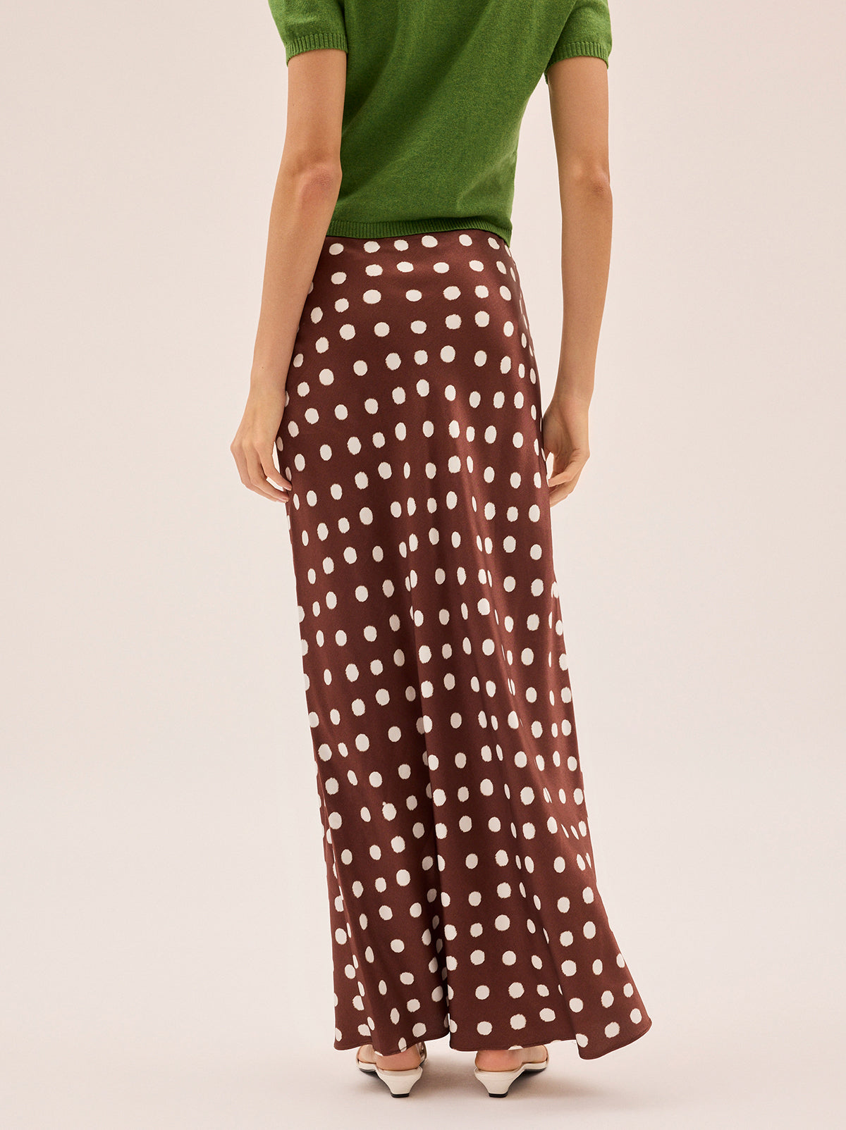Joni Chocolate Blurred Polka Dot Print Maxi Skirt By KITRI Studio