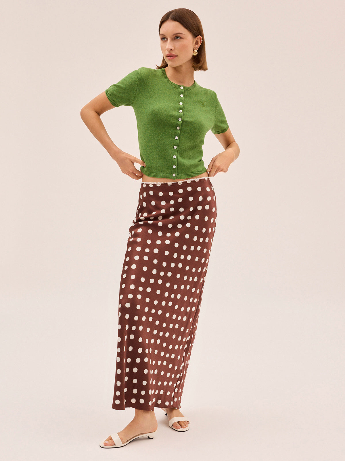 Joni Chocolate Blurred Polka Dot Print Maxi Skirt By KITRI Studio