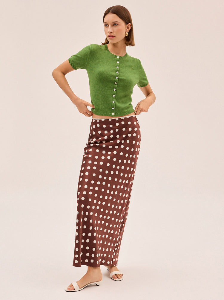 Joni Chocolate Blurred Polka Dot Print Maxi Skirt By KITRI Studio