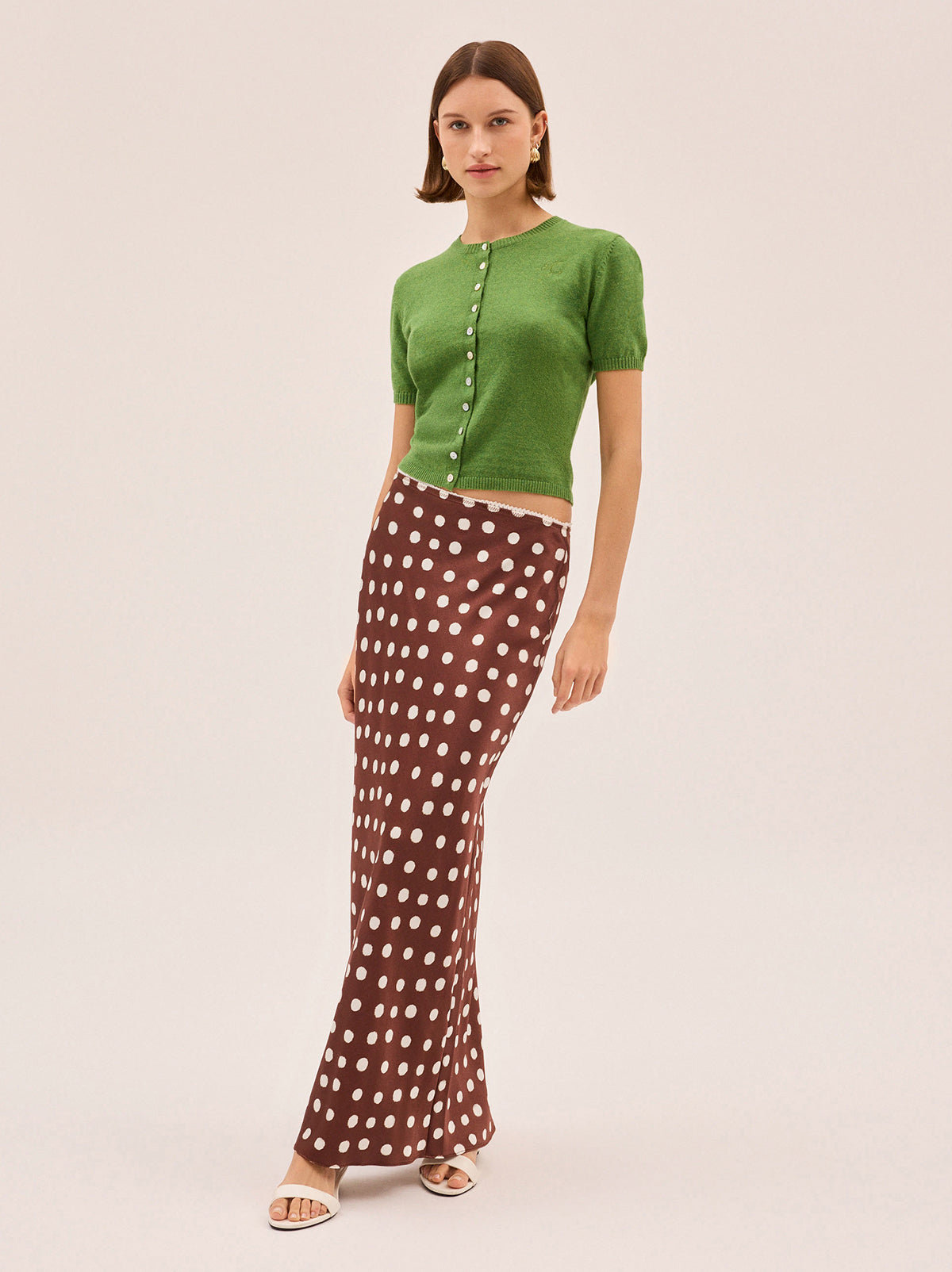 Joni Chocolate Blurred Polka Dot Print Maxi Skirt By KITRI Studio