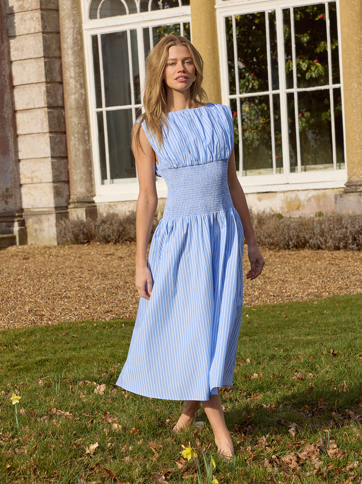 Julia Blue Striped Cotton Dress | KITRI Studio Julia Blue Striped Cotton Dress | KITRI Studio