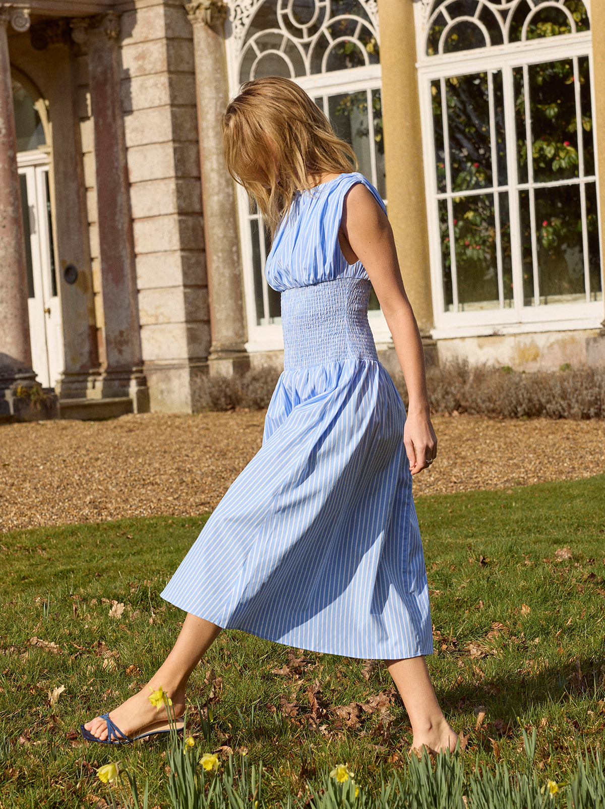Julia Blue Striped Cotton Dress | KITRI Studio Julia Blue Striped Cotton Dress | KITRI Studio