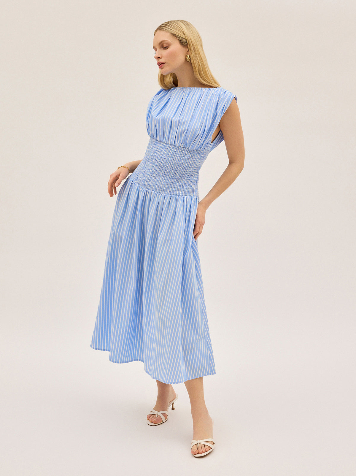 Julia Blue Striped Cotton Dress By KITRI Studio