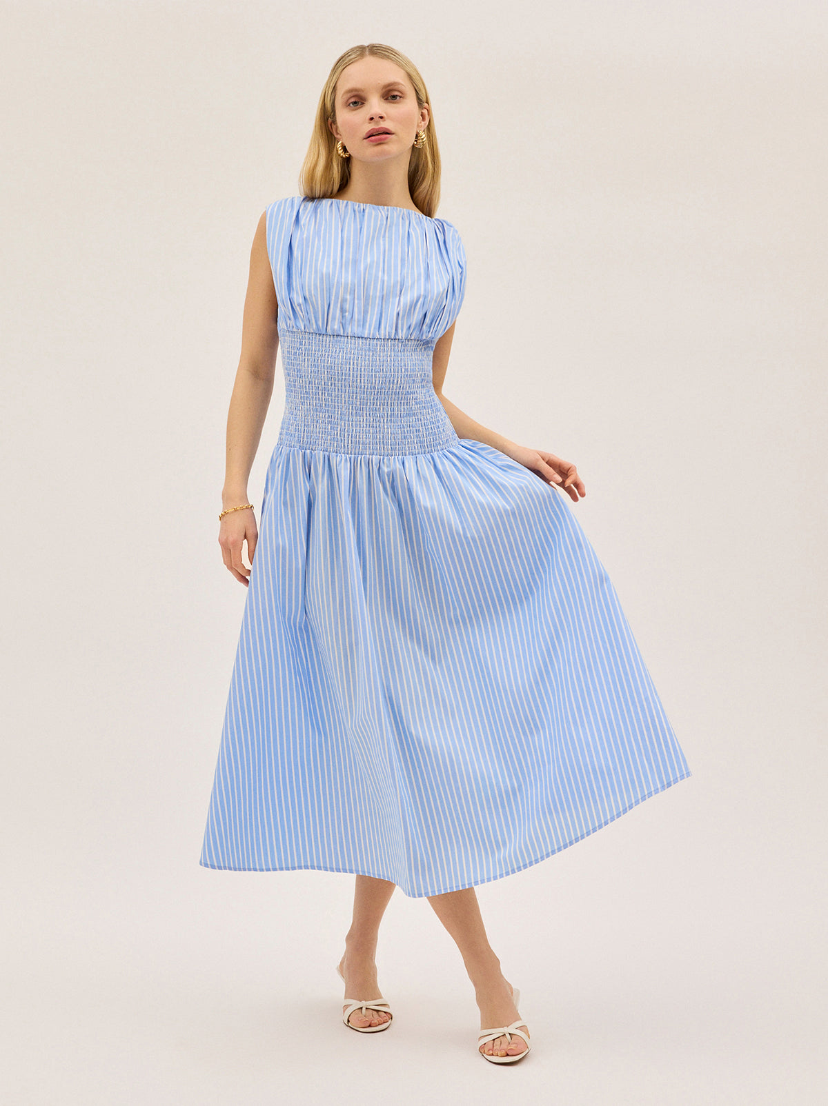 Julia Blue Striped Cotton Dress | KITRI Studio Julia Blue Striped Cotton Dress | KITRI Studio