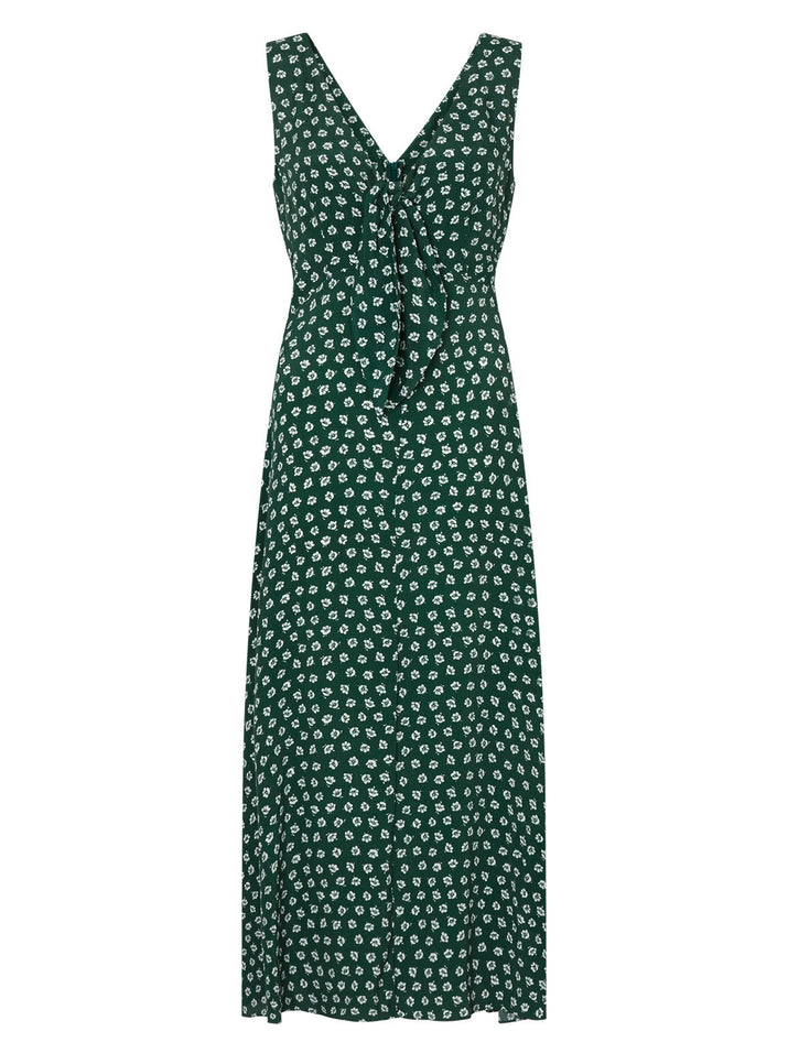 June Tie Front Green Ditsy Floral Midi Dress | KITRI Studio