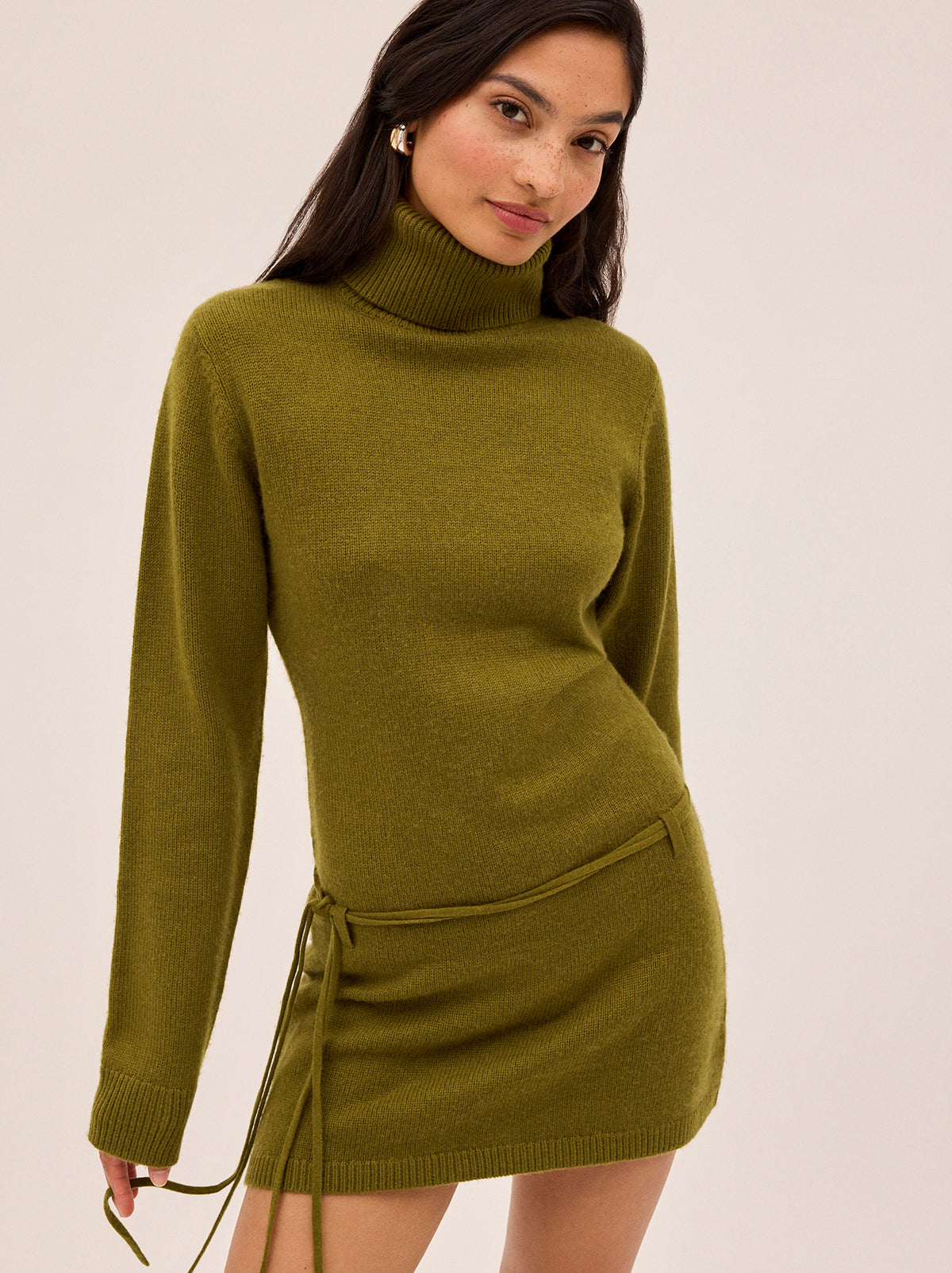 Juno Olive Wool-Blend Roll Neck Mini Dress By KITRI Studio