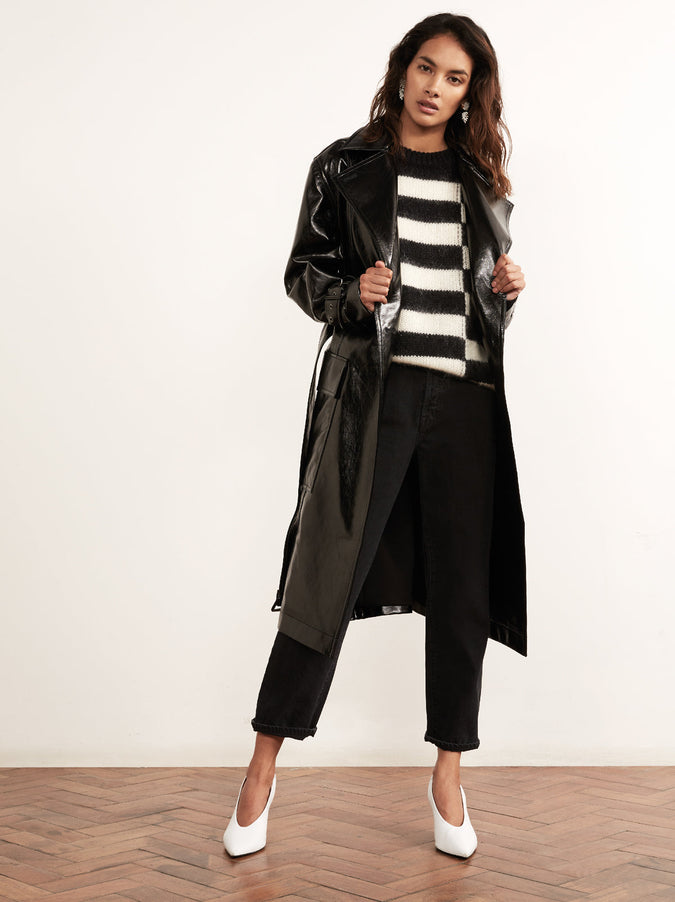 Justine Vinyl Black Trench Coat | Women's Vinyl Trench Coats | KITRI