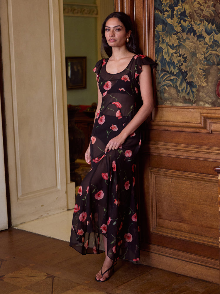 Kaia Black Poppy Print Dress By KITRI Studio