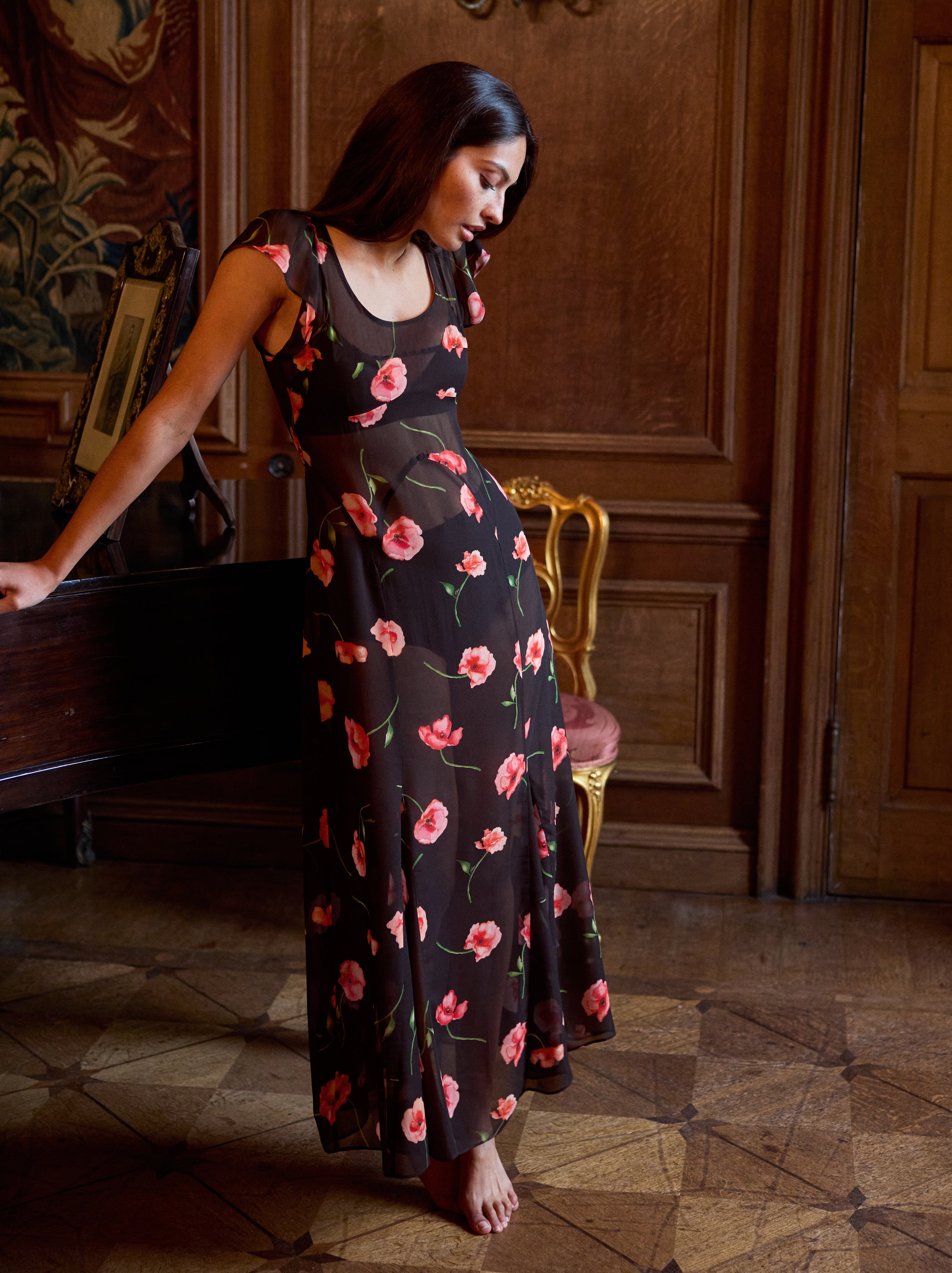 Kaia Black Poppy Print Dress | KITRI Studio