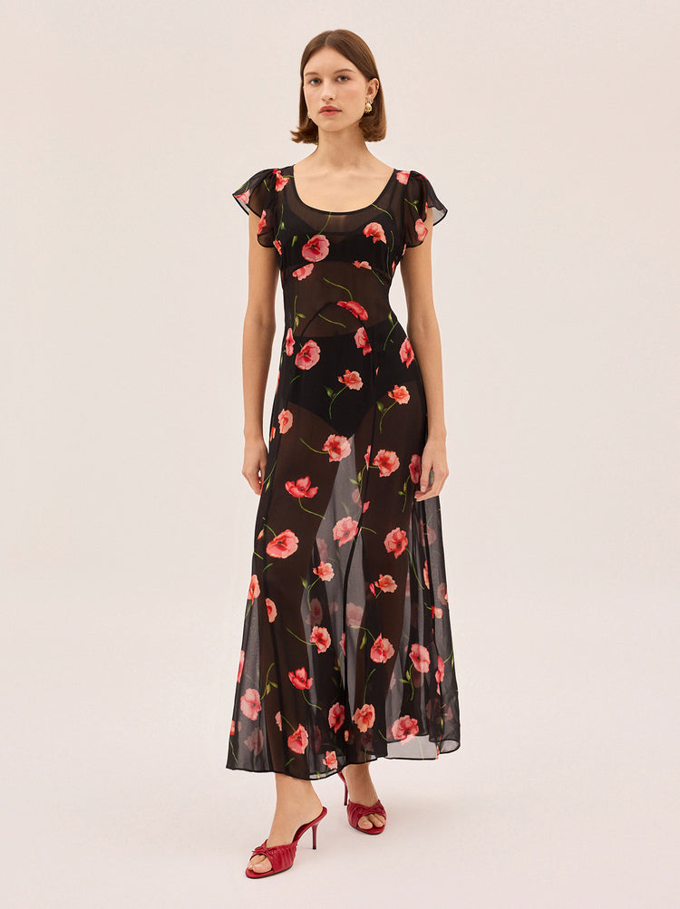Kaia Black Poppy Print Dress By KITRI Studio