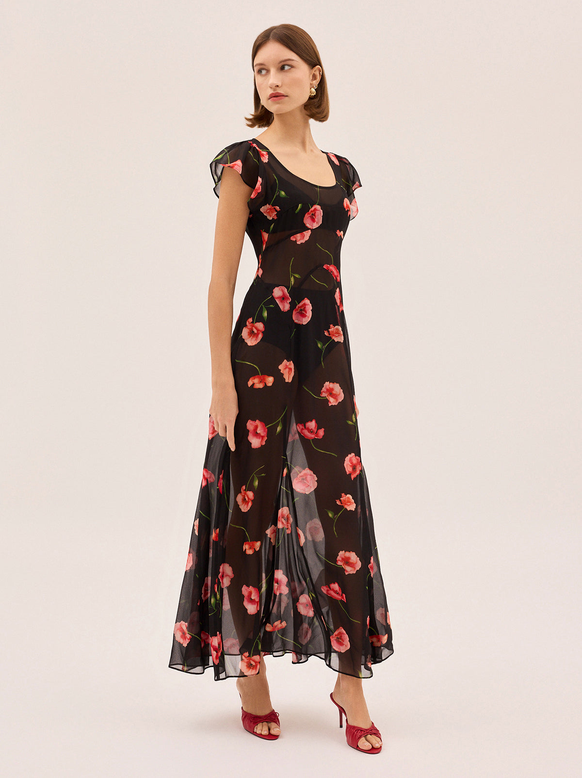 Kaia Black Poppy Print Dress | KITRI Studio
