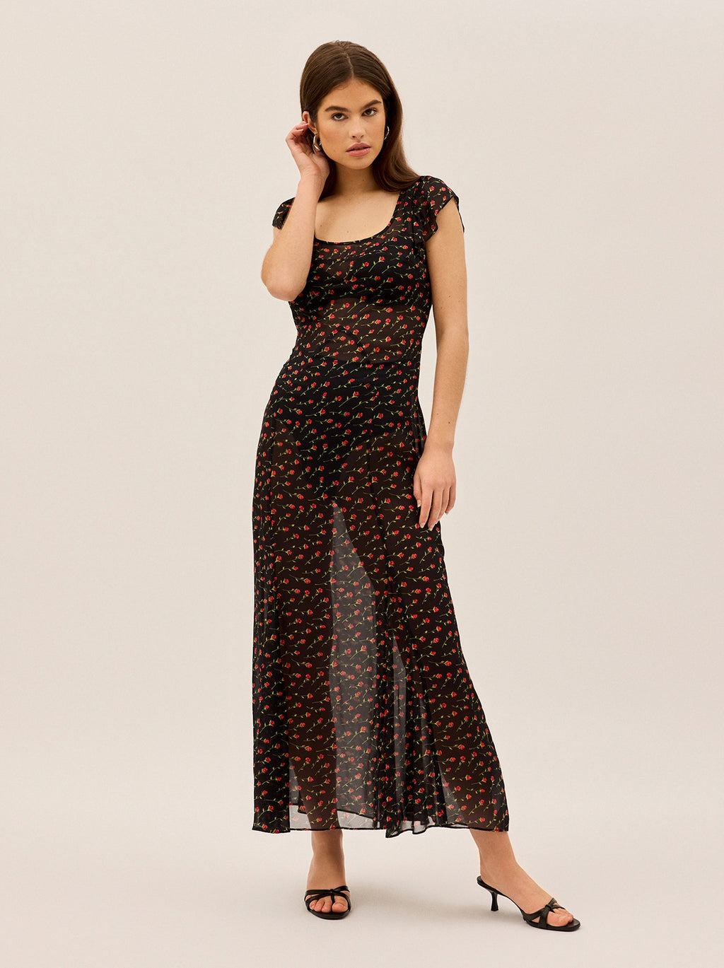 Kaia Black Rose Print Maxi Dress | KITRI Studio Kaia Black Rose Print Maxi Dress | KITRI Studio