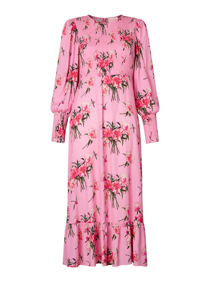 Karoline Pink Peony Print Smocked Dress | Women's Floral Print Dresses ...