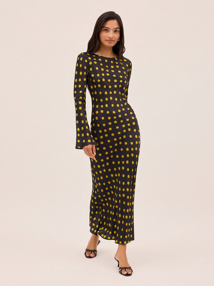 Keira Black Polka Dot Satin Dress By KITRI Studio