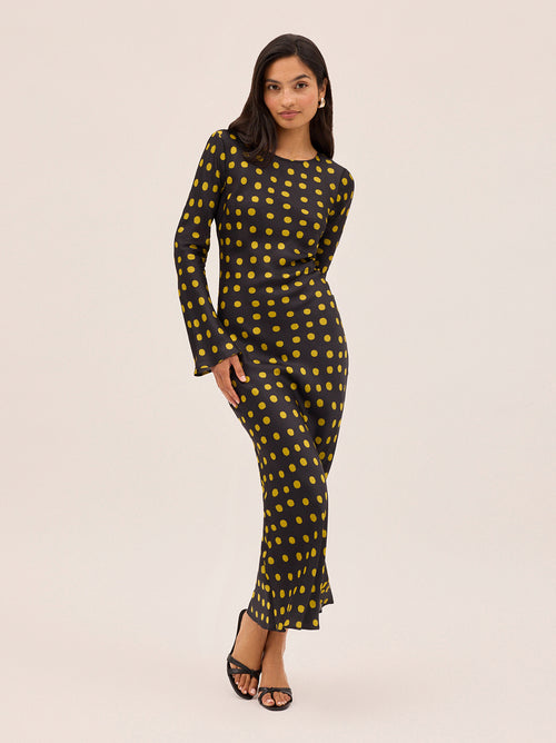 Keira Black Polka Dot Satin Dress By KITRI Studio
