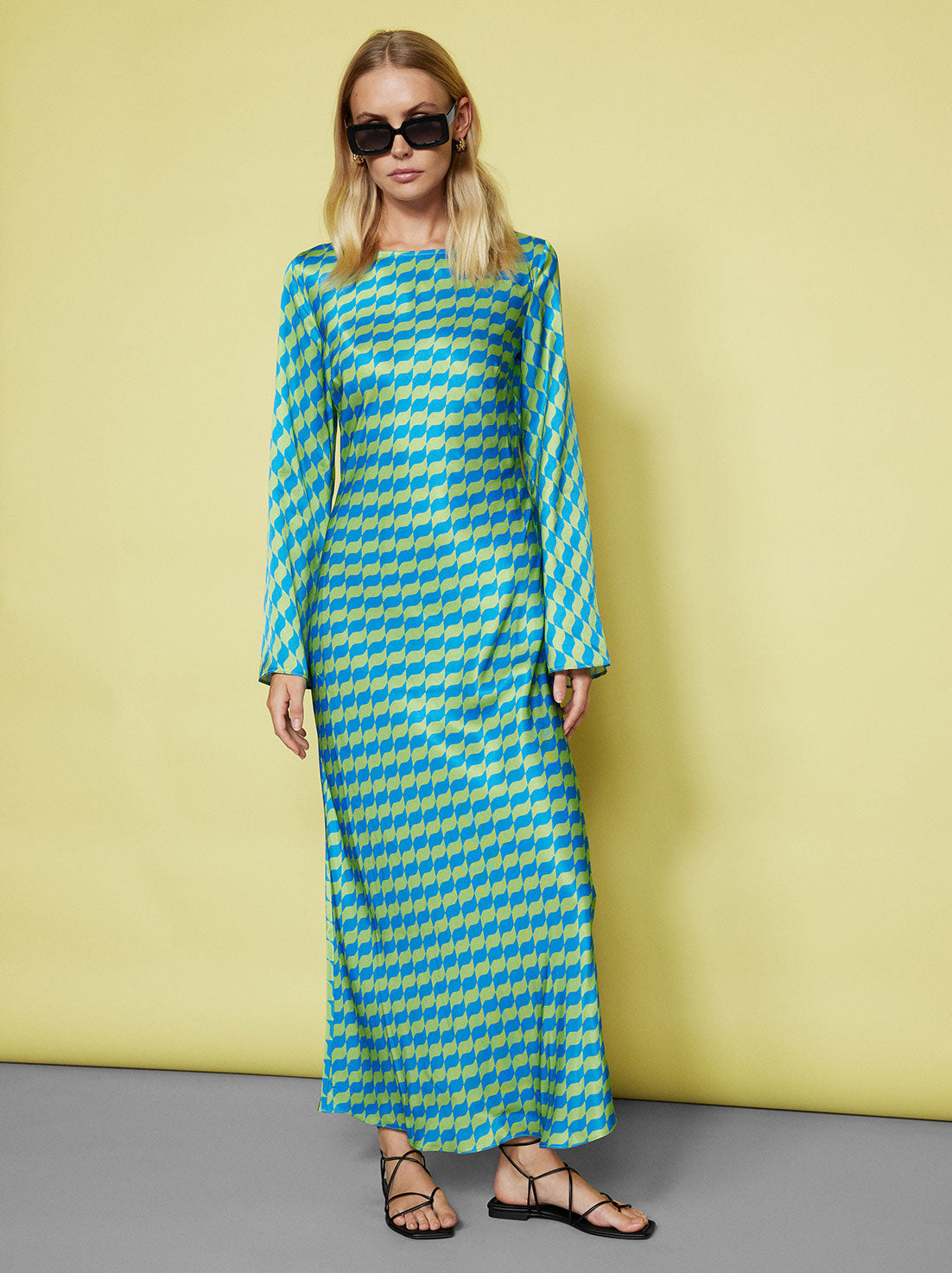 Keira Green Wavy Tile Maxi Dress By KITRI Studio
