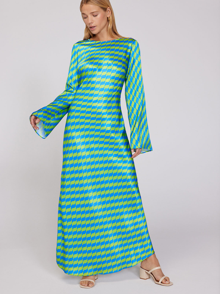 Keira Green Wavy Tile Maxi Dress By KITRI Studio
