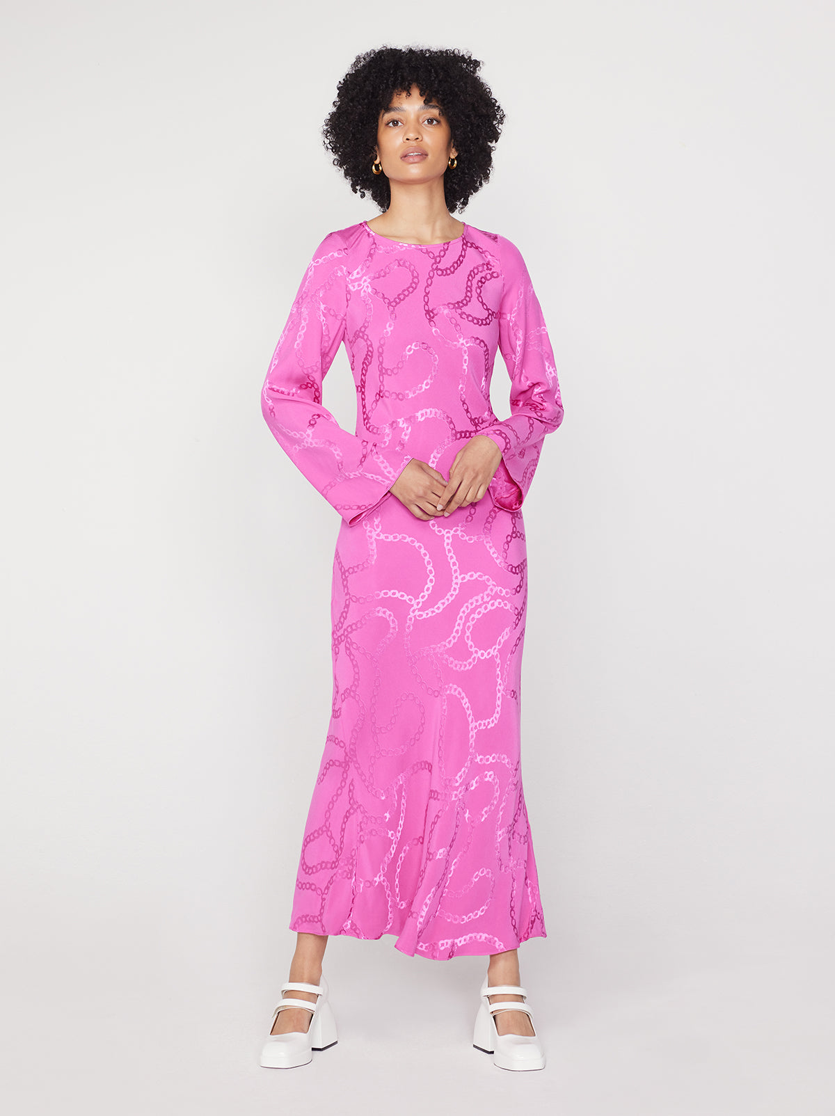 Keira Pink Chain Jacquard Maxi Dress By KITRI Studio