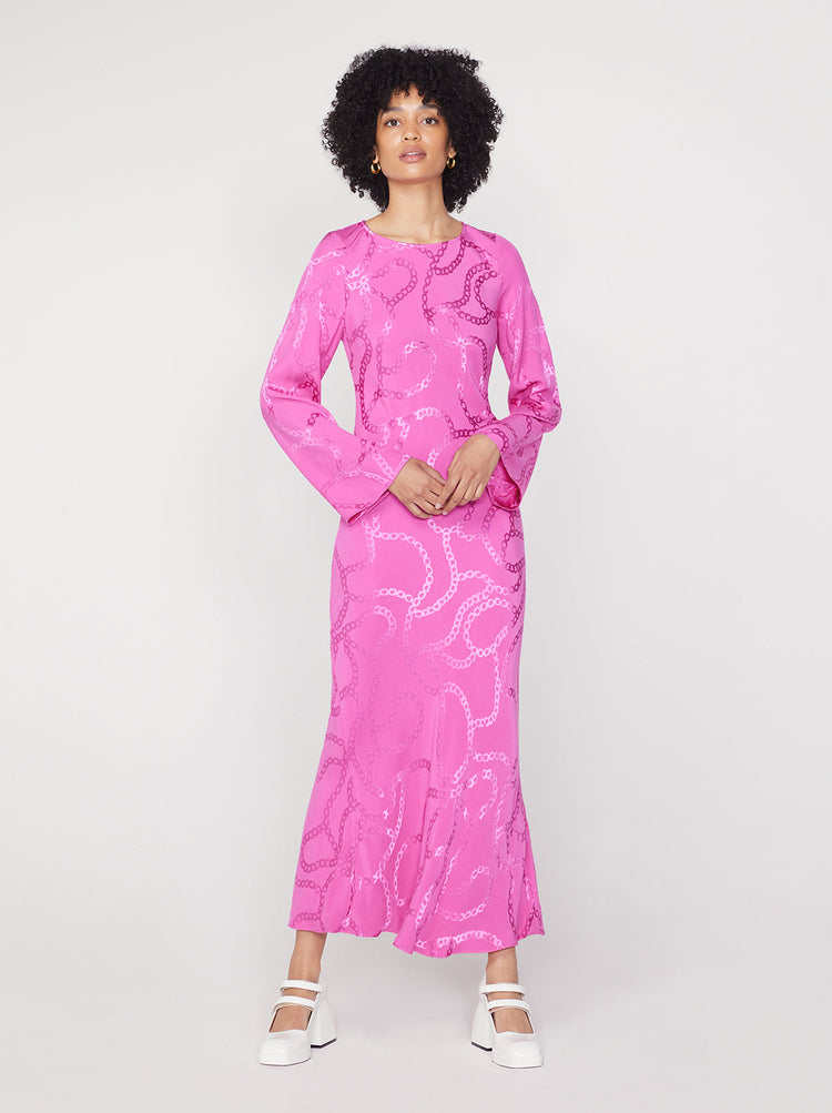 Keira Pink Chain Jacquard Maxi Dress By KITRI Studio