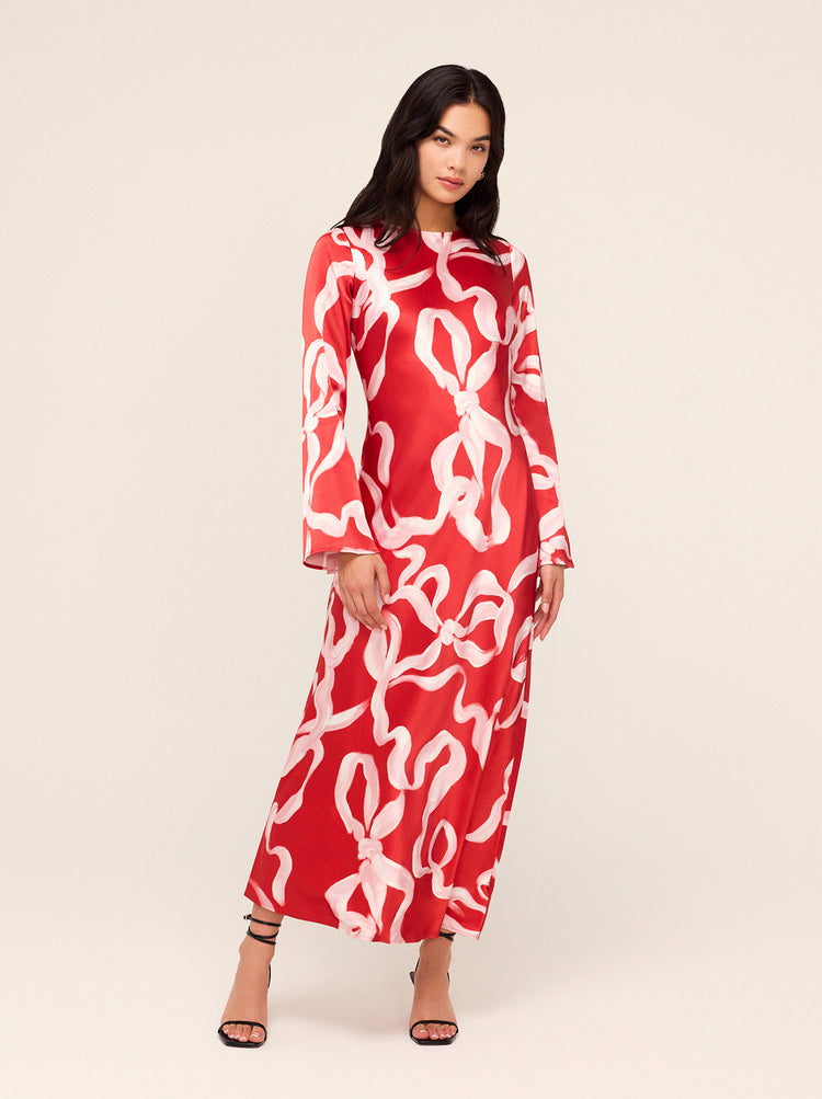 kitri maxi dress Keira Red Ribbon Print Maxi Dress