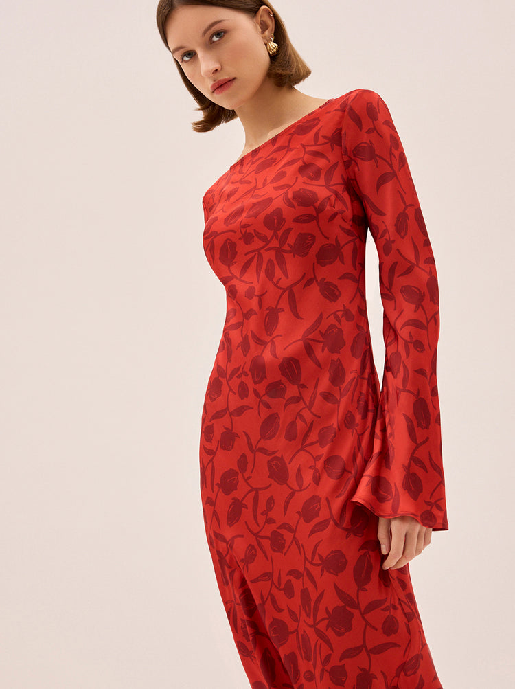 Keira Red Tulip Print Maxi Dress By KITRI Studio