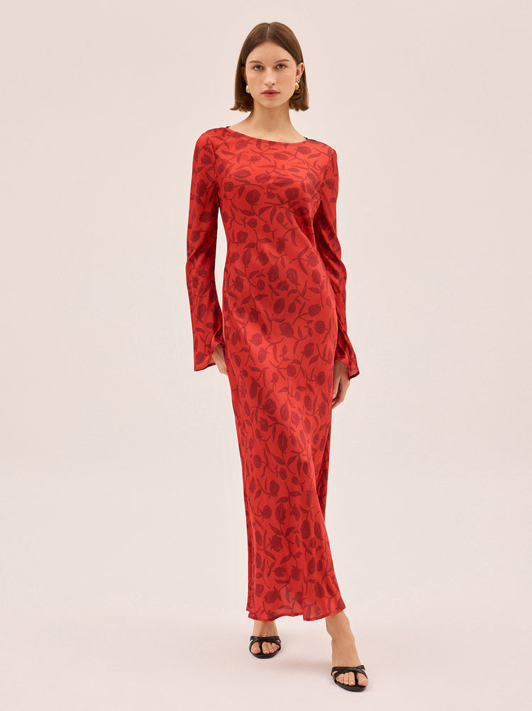 Keira Red Tulip Print Maxi Dress By KITRI Studio