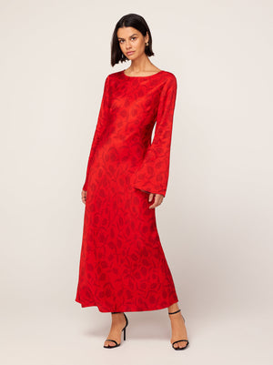 Keira Red Tulip Print Maxi Dress By KITRI Studio