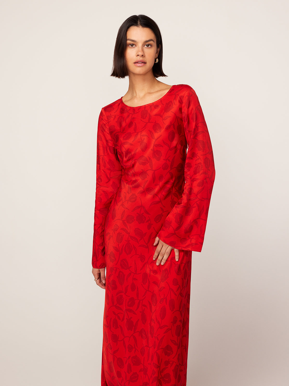 Keira Red Tulip Print Maxi Dress