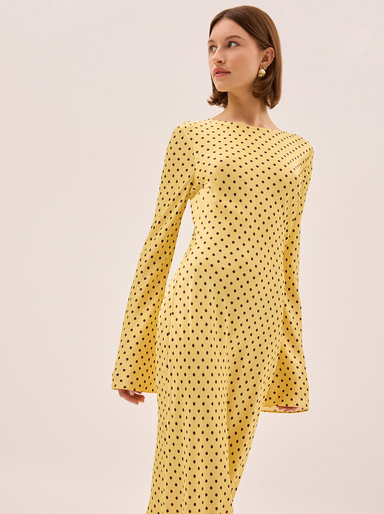 Keira Yellow Pin Dot  Print Dress By KITRI Studio