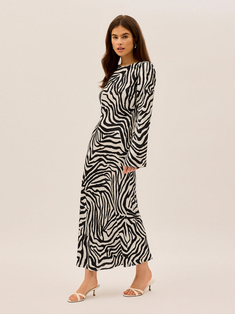 Keira Zebra Print Satin Dress By KITRI Studio