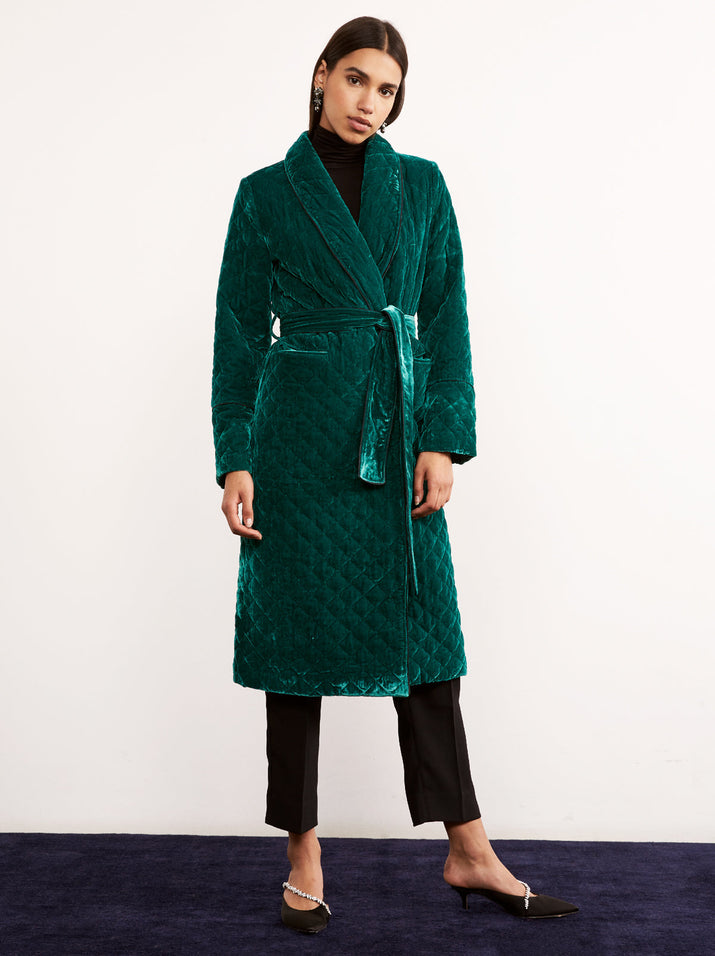 Kinsley Green Velvet Quilted Coat | Women's Quilted Velvet Coats | KITRI