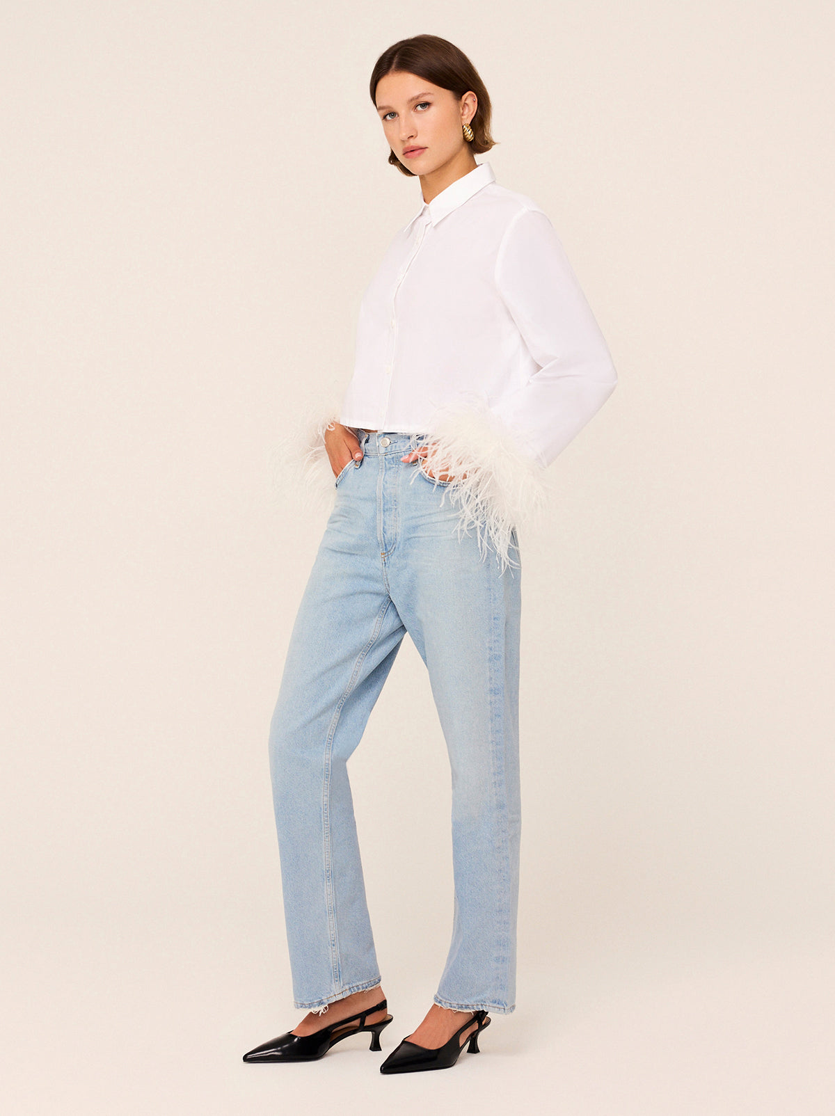 Kirsten White Cotton Feather Cuff Shirt By KITRI Studio