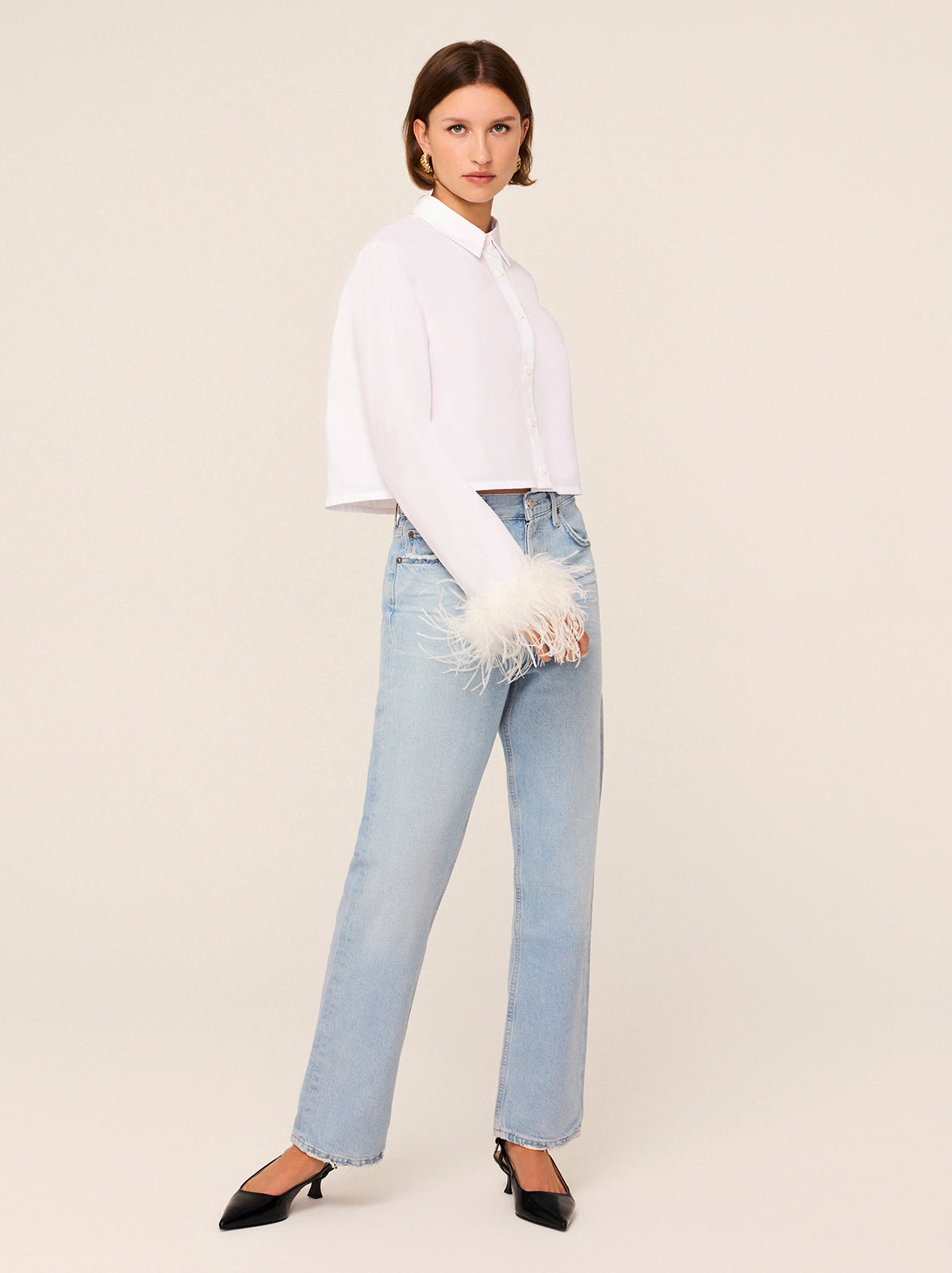 Kirsten White Cotton Feather Cuff Shirt By KITRI Studio
