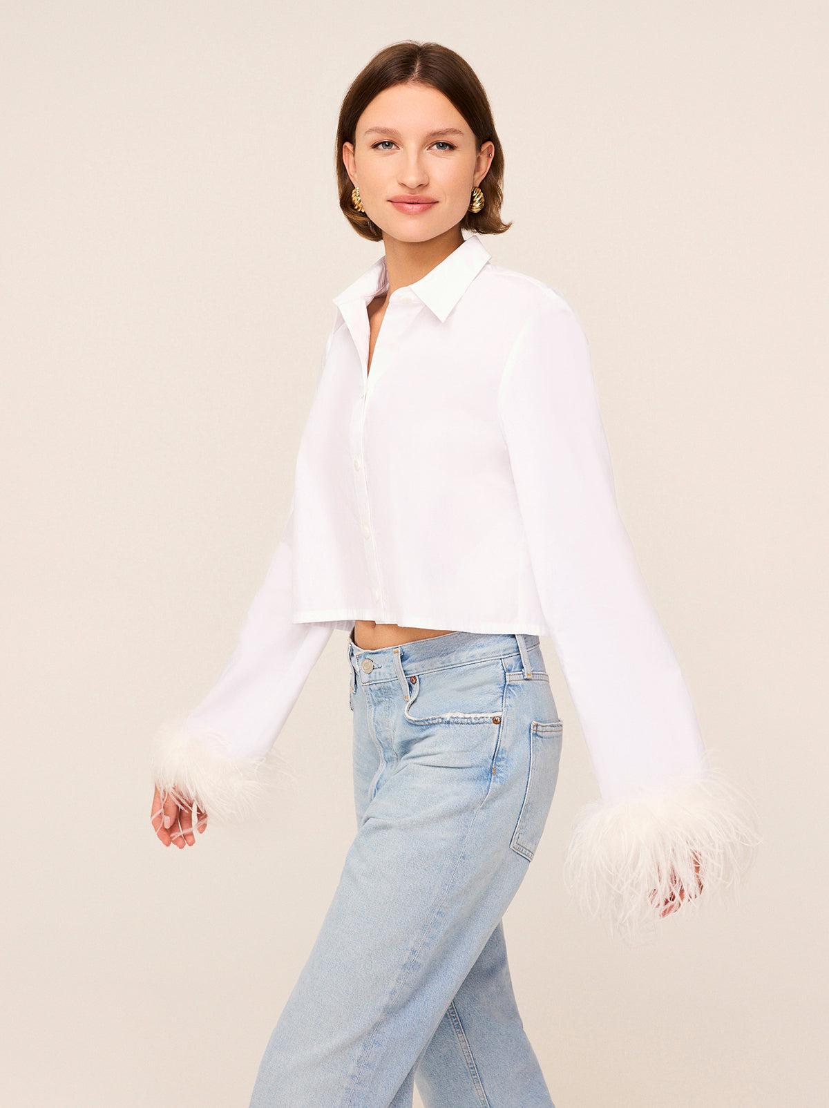 Kirsten White Cotton Feather Cuff Shirt By KITRI Studio
