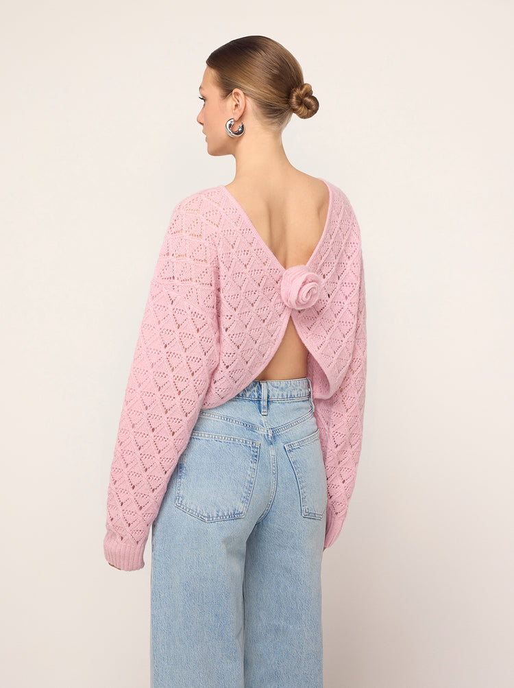 Krissy Pink Pointelle Rose Knit Cardigan By KITRI Studio