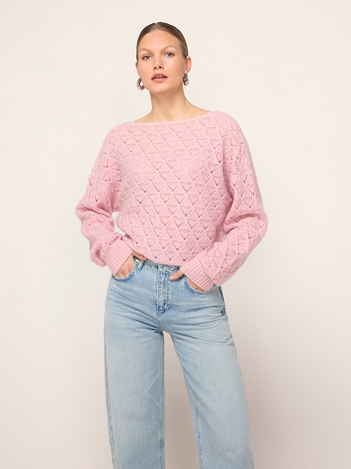 Krissy Pink Pointelle Rose Knit Cardigan By KITRI Studio