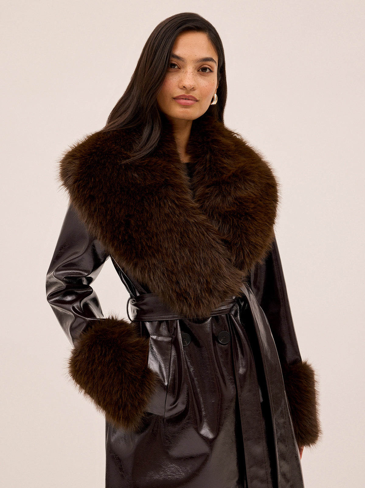 Lara Dark Chocolate Vinyl Coat By KITRI Studio