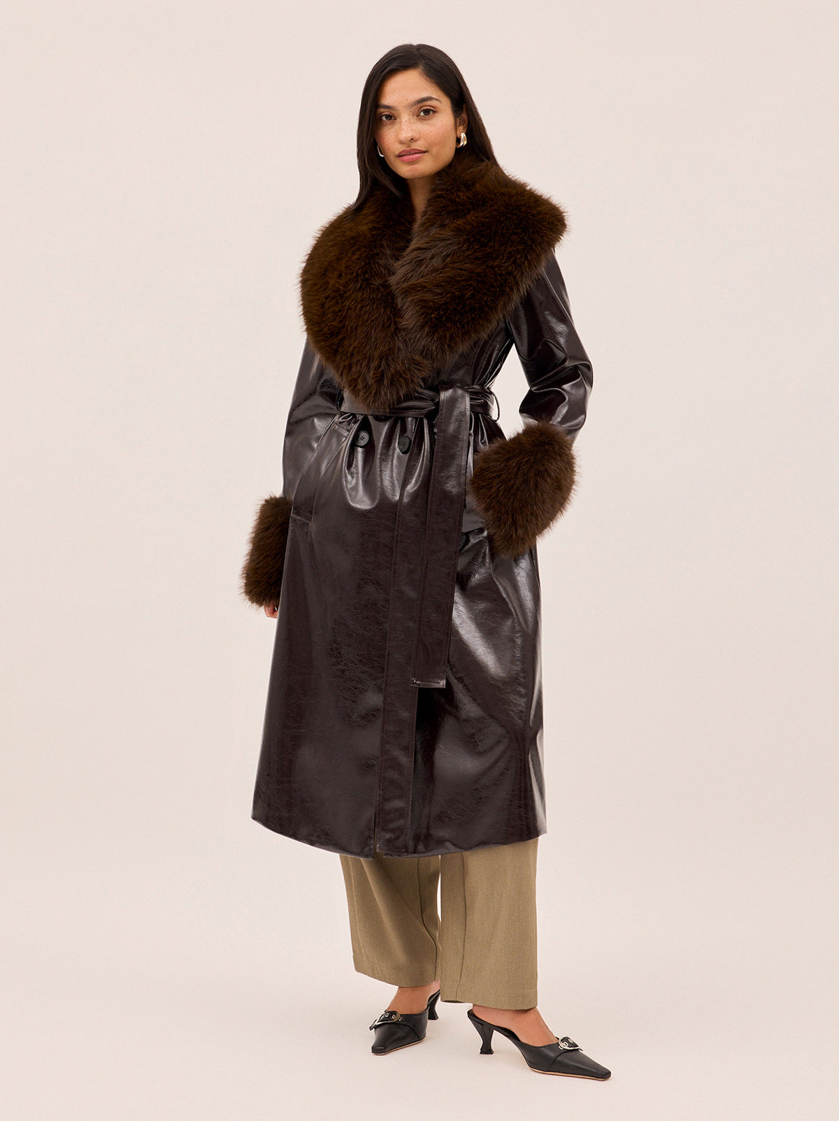 Lara Dark Chocolate Vinyl Coat | KITRI Studio