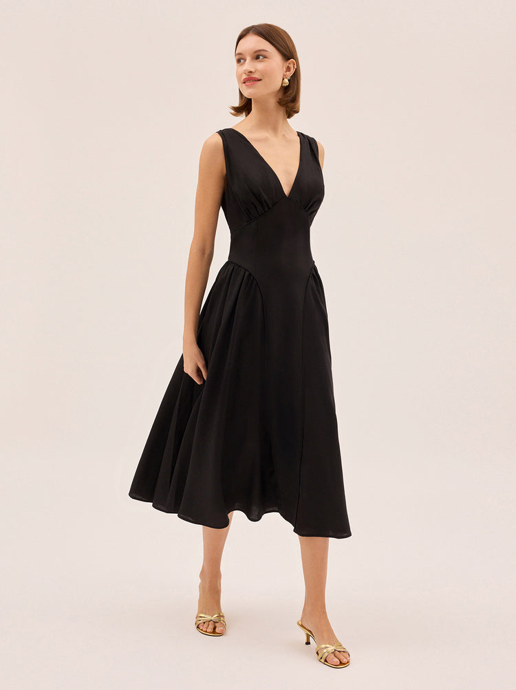 Laura Black Linen Blend Dress By KITRI Studio
