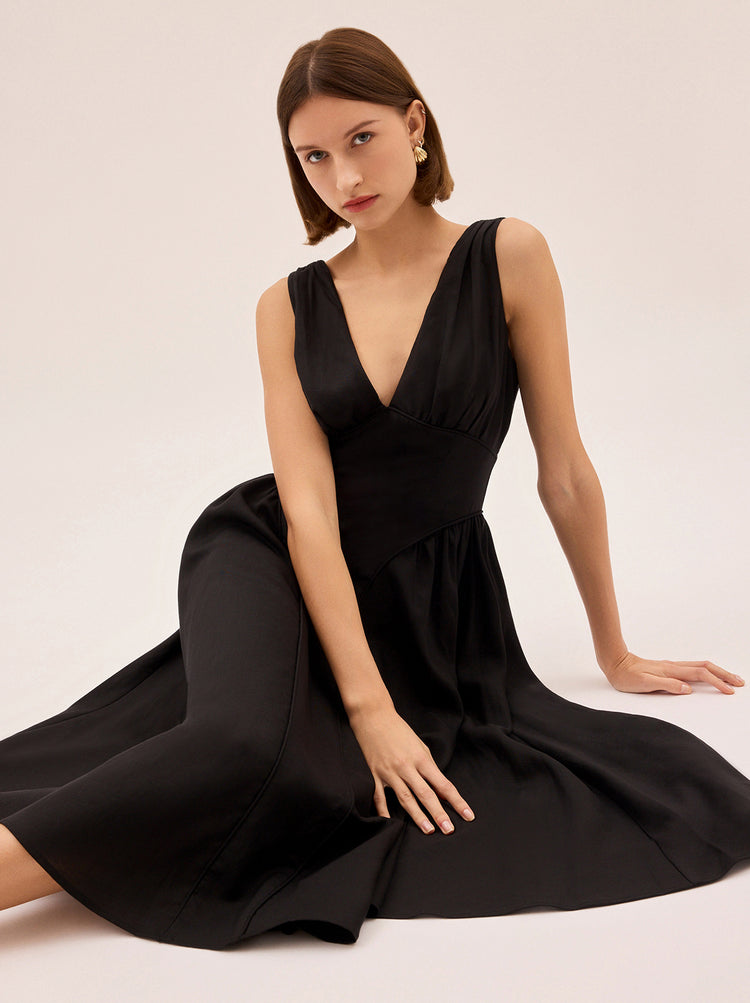 Laura Black Linen Blend Dress By KITRI Studio