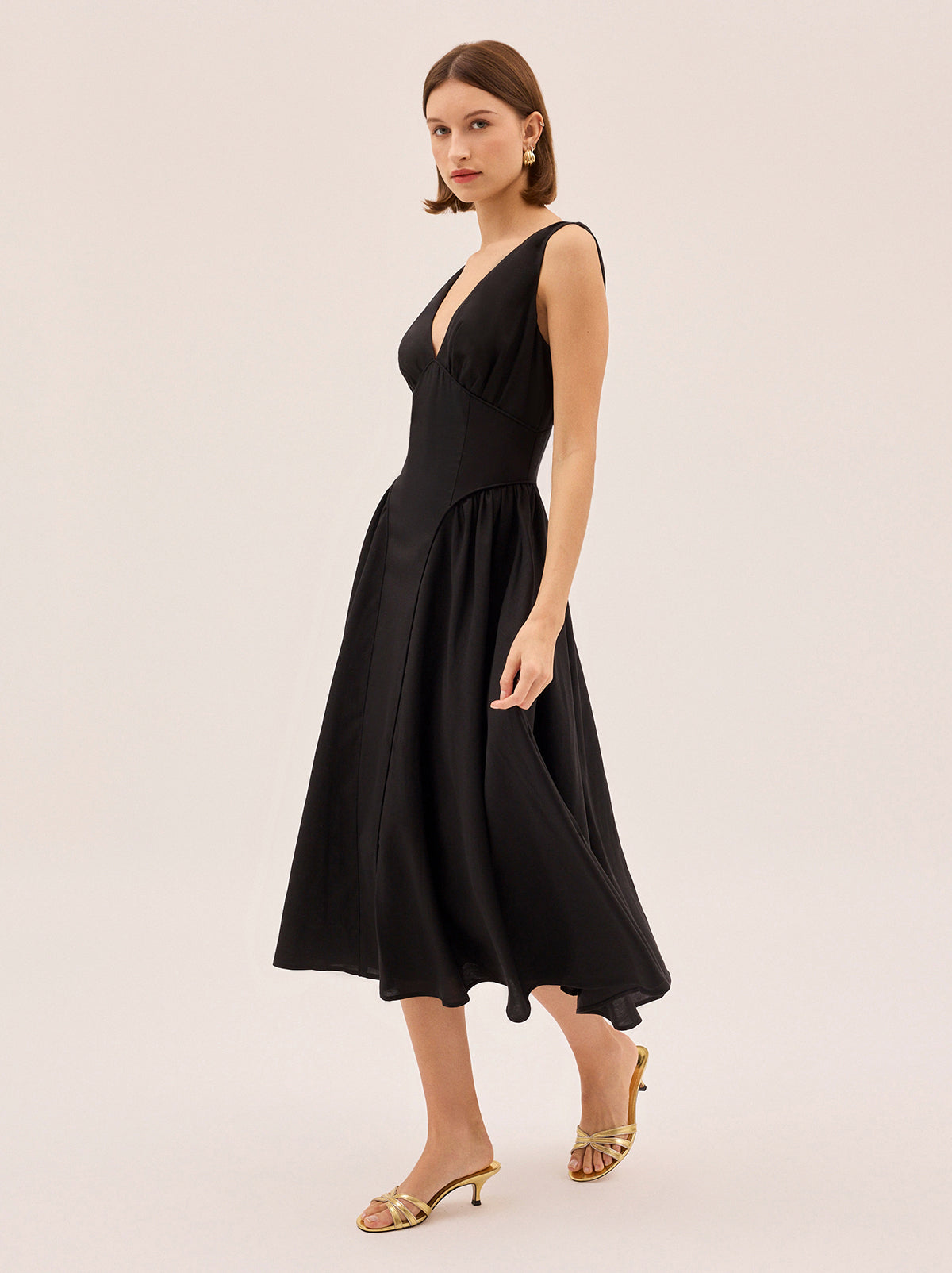 Laura Black Linen Blend Dress | KITRI Studio Laura Black Linen Blend Dress | KITRI Studio