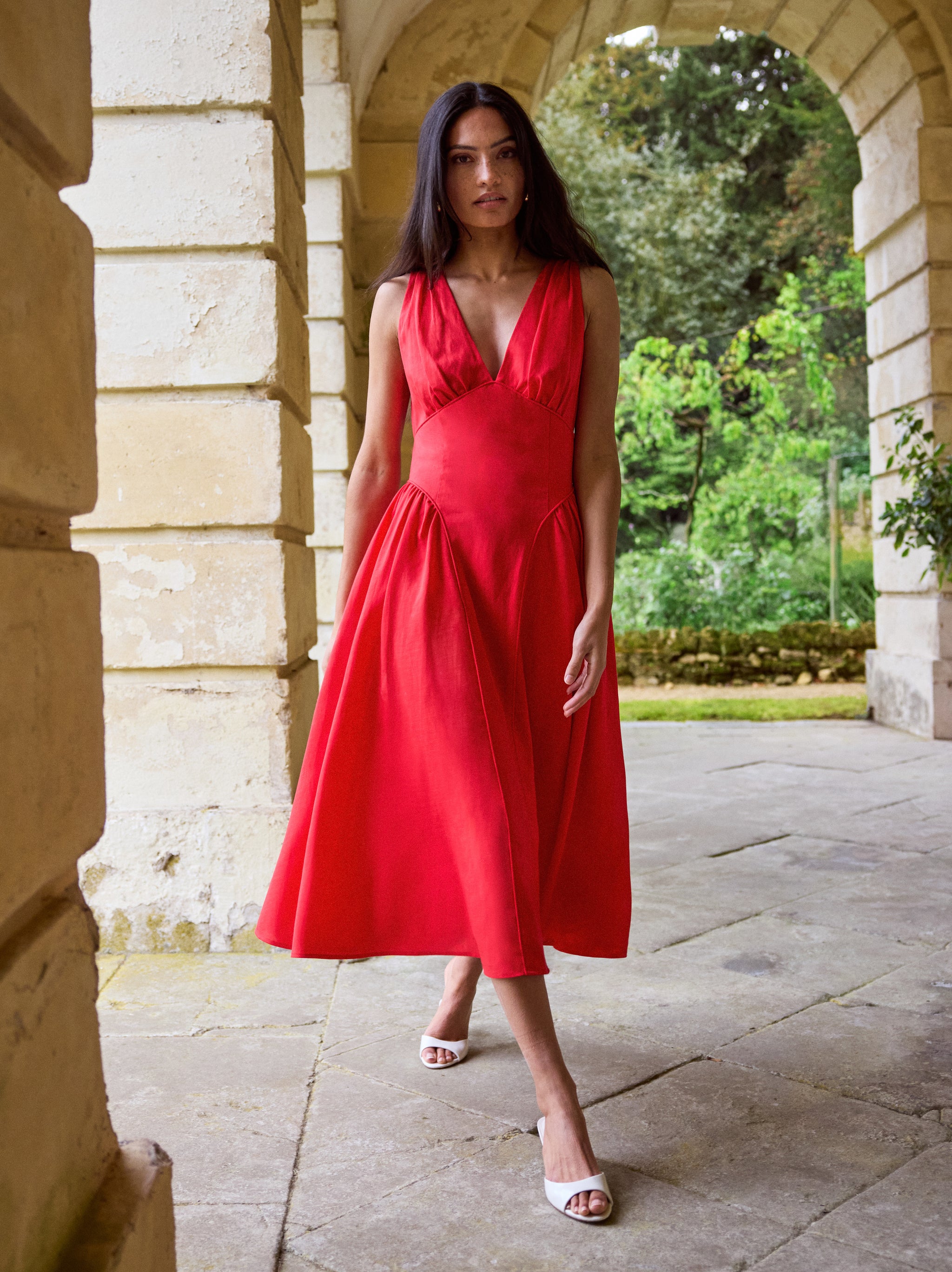 Laura Red Linen Blend Dress | KITRI Studio Laura Red Linen Blend Dress | KITRI Studio